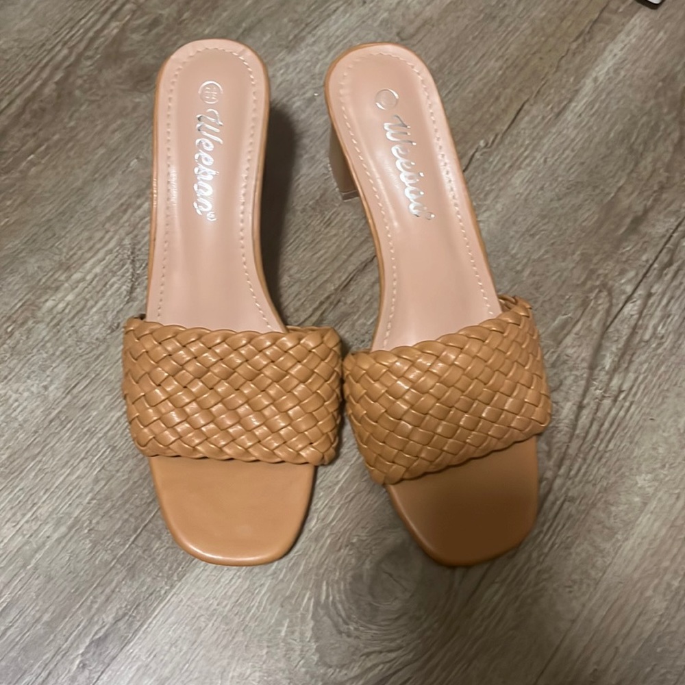 Nude woven braided heels